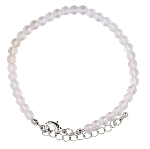 Taddart Minerals – Weiss transparentes Fußkettchen aus dem natürlichen Edelstein Bergkristall mit 4 mm Kugeln und einer Verlängerung – handgefertigt von Generisch