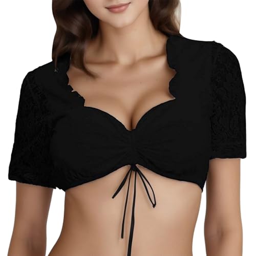 Tages Bekleidung Bekleidung Dirndlbluse Damen Trachtenbluse Schwarz Hochgeschlossen Weiß Schwarze Bluse Kurzarm Baumwolle Ecru Grün Tracht Mit Transparenten Aermeln Kurz Knopf Am Hals Weiss Spitze 46 von Generisch