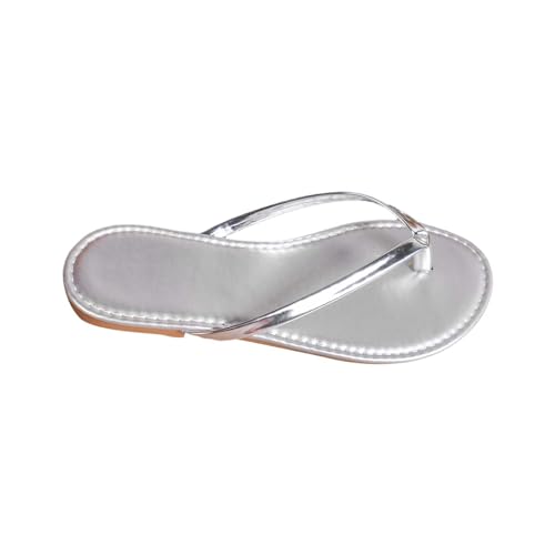 Tail Slide Thong Slippers Hollow Casual Clip Toe Slippers Flat Shoes Sandals, silber, 38.5 EU von Generisch