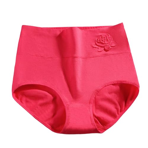 Taillenslip Damen Nahtlos Baumwolle Stretch Hohe Taille Höschen Bequeme Weich Hipster Eeinfarbige Dünne Thong Bauchweg Slips Seamless Tanga Unterwäsche Panties Unterhosen Watermelon Red XL von Generisch