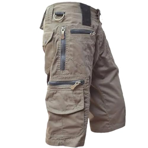 Taktische Cargo-Shorts für Herren, Sommer, lässig, mehrere Taschen, elastische Taille, Arbeit, Wandern, coffee, L von Generisch