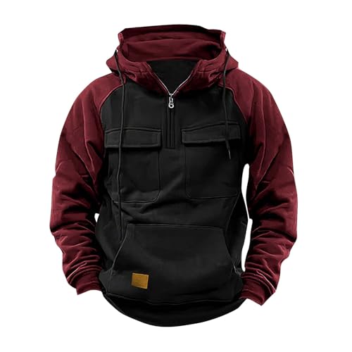Taktischer Herren-Kapuzenpullover mit halbem Reißverschluss, Militär-Stil, mehrere Taschen, Freizeit-Farbblock-Sweatshirt, warmer Fleece-Pullover, schwerer Kampf-Kapuzenpullover für den Winter, von Generisch