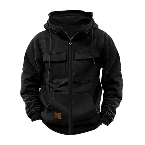 Taktischer Herren-Kapuzenpullover mit halbem Reißverschluss, Militär-Stil, mehrere Taschen, Outdoor, lässiges Farbblock-Sweatshirt, warmer Fleece-Pullover, schwerer Kampf-Kapuzenpullover für den von Generisch