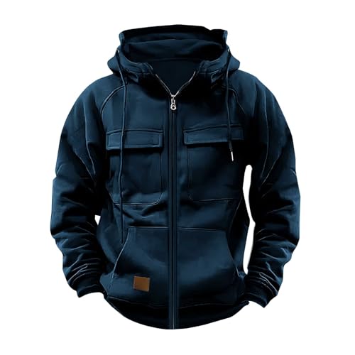 Taktischer Herren-Kapuzenpullover mit halbem Reißverschluss, Militär-Stil, mehrere Taschen, Outdoor, lässiges Farbblock-Sweatshirt, warmer Fleece-Pullover, schwerer Kampf-Kapuzenpullover für den von Generisch