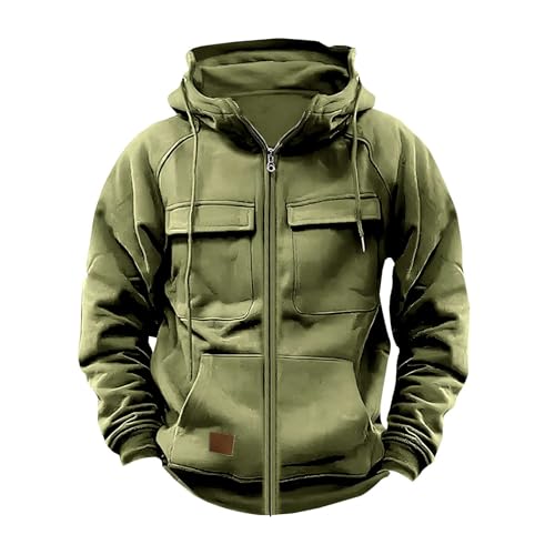Taktischer Herren-Kapuzenpullover mit halbem Reißverschluss, Militär-Stil, mehrere Taschen, Outdoor, lässiges Farbblock-Sweatshirt, warmer Fleece-Pullover, schwerer Kampf-Kapuzenpullover für den von Generisch