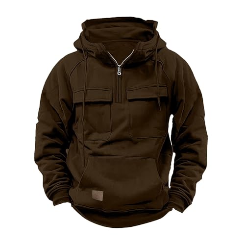 Taktischer Herren-Kapuzenpullover mit halbem Reißverschluss, Militär-Stil, mehrere Taschen, Outdoor, lässiges Farbblock-Sweatshirt, warmer Fleece-Pullover, schwerer Kampf-Kapuzenpullover für den von Generisch