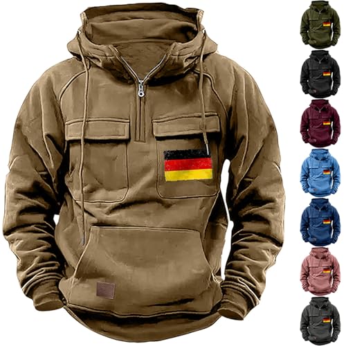Generic Übergroße Herren-Kapuzenjacke im Militär-Stil, mit mehreren Taschen, lässiges Farbblock-Sweatshirt, warmer Fleece-Pullover, Kapuzenpullover, schwerer Kampf-Kapuzenpullover für den Winter, Rosa von Generisch