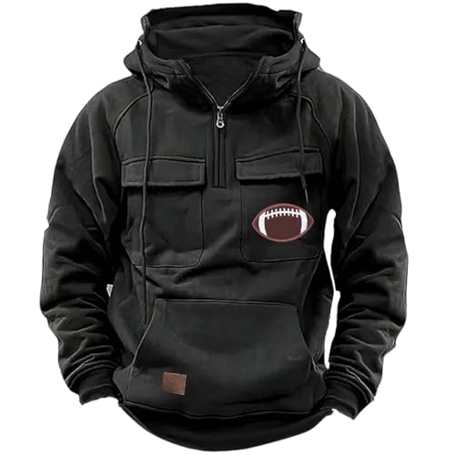 Generic Übergroße Herren-Kapuzenjacke im Militär-Stil, mit mehreren Taschen, lässiges Farbblock-Sweatshirt, warmer Fleece-Pullover, schwerer Kampf-Kapuzenpullover für den Winter, Rosa und Schwarz, von Generisch