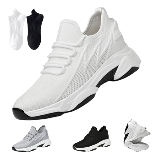 Tallure Sneakers, unsichtbare versteckte Höhenerhöhung, Mesh, atmungsaktiv, abnehmbar, für Damen und Herren (Weißer Flacher Boden, Erwachsene, Herren, 37, Numerisch, EU Schuhgrößensystem, M) von Generisch