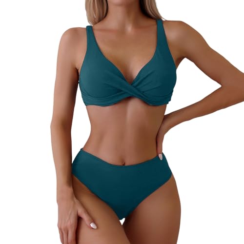 Tank-Badeanzug für Damen, einfarbig, Slip, Damen-Bikinis 2024, Strand, überkreuzter V-Ausschnitt, frech, niedlich, Badeanzüge für Damen, Strandmode, Sommer, grün, M von Generisch