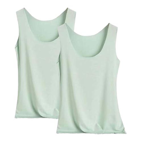 Tank Top Damen 2Er-Pack Basic Tops Damen Rundhals Tank Tops Ärmellose Cami Tanktops Spaghettiträger Sommer Blusentop Träger-Tops Baumwolle Unterhemd Shirt Blusen Casual Weste Strand Vest von Generisch
