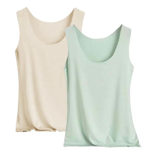 Tank Top Damen 2Er-Pack Basic Tops Damen Rundhals Tank Tops Ärmellose Cami Tanktops Spaghettiträger Sommer Blusentop Träger-Tops Baumwolle Unterhemd Shirt Blusen Casual Weste Strand Vest von Generisch