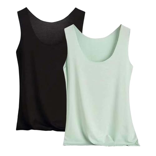 Tank Top Damen 2Er-Pack Basic Tops Damen Rundhals Tank Tops Ärmellose Cami Tanktops Spaghettiträger Sommer Blusentop Träger-Tops Baumwolle Unterhemd Shirt Blusen Casual Weste Strand Vest von Generisch