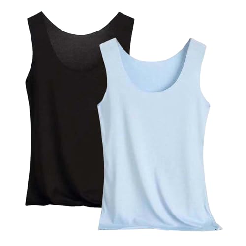 Tank Top Damen 2Er-Pack Basic Tops Damen Rundhals Tank Tops Ärmellose Cami Tanktops Spaghettiträger Sommer Blusentop Träger-Tops Baumwolle Unterhemd Shirt Blusen Casual Weste Strand Vest von Generisch