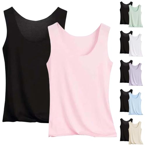 Tank Top Damen 2Er-Pack Basic Tops Damen Rundhals Tank Tops Ärmellose Cami Tanktops Spaghettiträger Sommer Blusentop Träger-Tops Baumwolle Unterhemd Shirt Blusen Casual Weste Strand Vest von Generisch