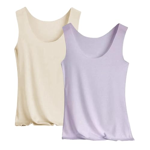 Tank Top Damen 2Er-Pack Basic Tops Damen Rundhals Tank Tops Ärmellose Cami Tanktops Spaghettiträger Sommer Blusentop Träger-Tops Baumwolle Unterhemd Shirt Blusen Casual Weste Strand Vest von Generisch