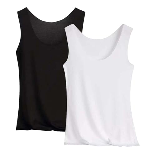 Tank Top Damen 2Er-Pack Basic Tops Damen Rundhals Tank Tops Ärmellose Cami Tanktops Spaghettiträger Sommer Blusentop Träger-Tops Baumwolle Unterhemd Shirt Blusen Casual Weste Strand Vest von Generisch