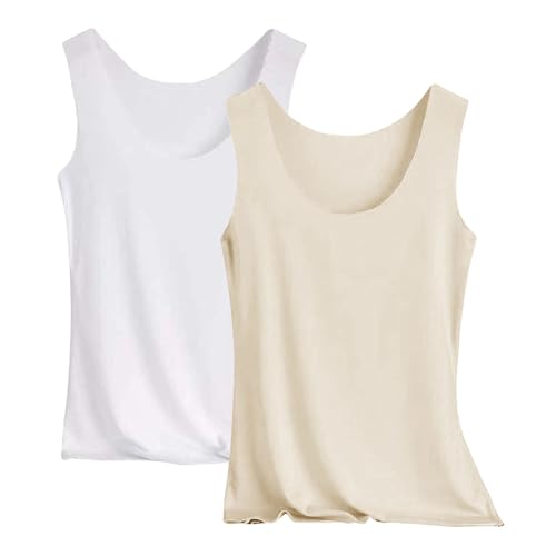 Tank Top Damen 2Er-Pack Basic Tops Damen Rundhals Tank Tops Ärmellose Cami Tanktops Spaghettiträger Sommer Blusentop Träger-Tops Baumwolle Unterhemd Shirt Blusen Casual Weste Strand Vest von Generisch