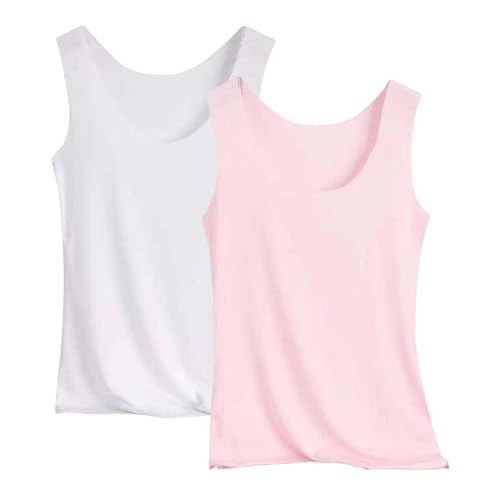 Tank Top Damen 2Er-Pack Basic Tops Damen Rundhals Tank Tops Ärmellose Cami Tanktops Spaghettiträger Sommer Blusentop Träger-Tops Baumwolle Unterhemd Shirt Blusen Casual Weste Strand Vest von Generisch