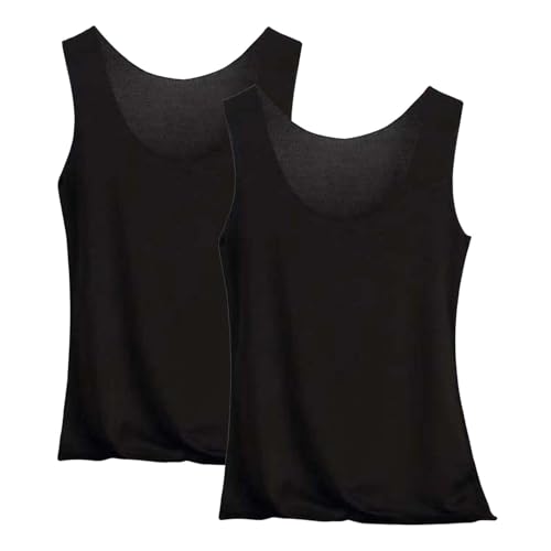 Tank Top Damen 2Er-Pack Basic Tops Damen Rundhals Tank Tops Ärmellose Cami Tanktops Spaghettiträger Sommer Blusentop Träger-Tops Baumwolle Unterhemd Shirt Blusen Casual Weste Strand Vest von Generisch