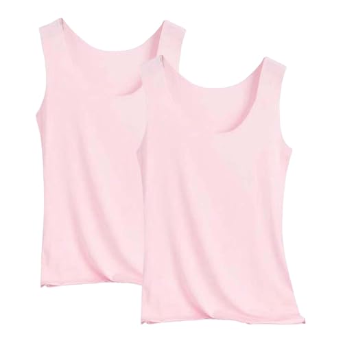 Tank Top Damen 2Er-Pack Basic Tops Damen Rundhals Tank Tops Ärmellose Cami Tanktops Spaghettiträger Sommer Blusentop Träger-Tops Baumwolle Unterhemd Shirt Blusen Casual Weste Strand Vest von Generisch