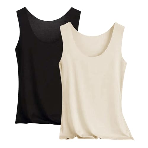 Tank Top Damen 2Er-Pack Basic Tops Damen Rundhals Tank Tops Ärmellose Cami Tanktops Spaghettiträger Sommer Blusentop Träger-Tops Baumwolle Unterhemd Shirt Blusen Casual Weste Strand Vest von Generisch