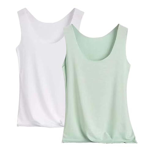 Tank Top Damen 2Er-Pack Basic Tops Damen Rundhals Tank Tops Ärmellose Cami Tanktops Spaghettiträger Sommer Blusentop Träger-Tops Baumwolle Unterhemd Shirt Blusen Casual Weste Strand Vest von Generisch