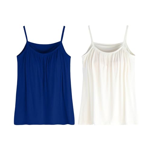 Tank Top Damen 2er-Pack Spaghettiträger Tops mit integriertem BH Basic Top Damen Rundhals Tank Tops Oversize Ärmellose Blusentop Cami Tanktops Träger-Tops Baumwolle Unterhemd Strand Vest S-6XL von Generisch