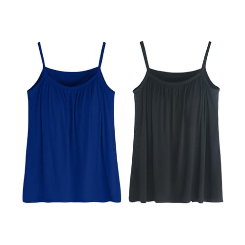 Tank Top Damen 2er-Pack Spaghettiträger Tops mit integriertem BH Basic Top Damen Rundhals Tank Tops Oversize Ärmellose Blusentop Cami Tanktops Träger-Tops Baumwolle Unterhemd Strand Vest S-6XL von Generisch