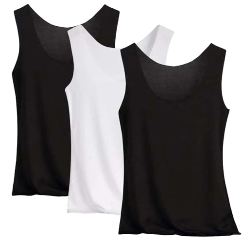 Tank Top Damen 3Er-Pack Spaghettiträger Tops Basic Top Damen Rundhals Tank Tops Ärmellose Blusentop Cami Tanktops Träger-Tops Baumwolle Unterhemd Shirt Blusen Casual Weste Strand Vest von Generisch