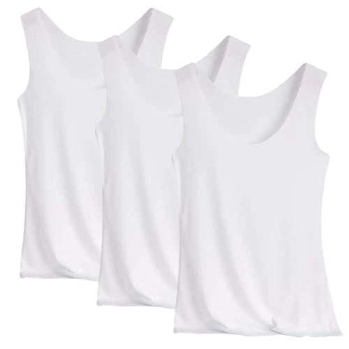 Tank Top Damen 3Er-Pack Spaghettiträger Tops Basic Top Damen Rundhals Tank Tops Ärmellose Blusentop Cami Tanktops Träger-Tops Baumwolle Unterhemd Shirt Blusen Casual Weste Strand Vest von Generisch