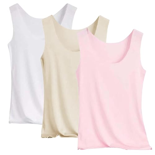 Tank Top Damen 3Er-Pack Spaghettiträger Tops Basic Top Damen Rundhals Tank Tops Ärmellose Blusentop Cami Tanktops Träger-Tops Baumwolle Unterhemd Shirt Blusen Casual Weste Strand Vest von Generisch