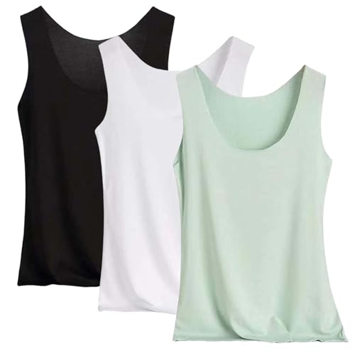 Tank Top Damen 3Er-Pack Spaghettiträger Tops Basic Top Damen Rundhals Tank Tops Ärmellose Blusentop Cami Tanktops Träger-Tops Baumwolle Unterhemd Shirt Blusen Casual Weste Strand Vest von Generisch