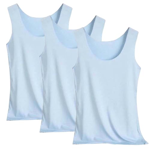 Tank Top Damen 3Er-Pack Spaghettiträger Tops Basic Top Damen Rundhals Tank Tops Ärmellose Blusentop Cami Tanktops Träger-Tops Baumwolle Unterhemd Shirt Blusen Casual Weste Strand Vest von Generisch