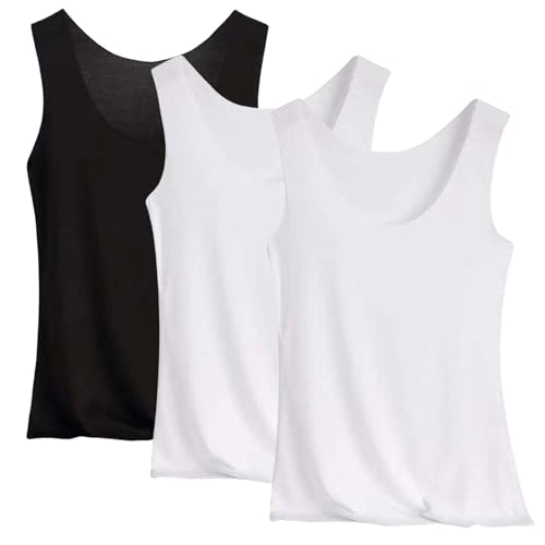 Tank Top Damen 3Er-Pack Spaghettiträger Tops Basic Top Damen Rundhals Tank Tops Ärmellose Blusentop Cami Tanktops Träger-Tops Baumwolle Unterhemd Shirt Blusen Casual Weste Strand Vest von Generisch