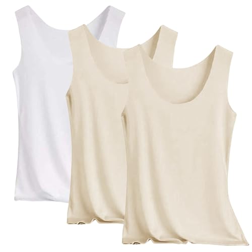 Tank Top Damen 3Er-Pack Spaghettiträger Tops Basic Top Damen Rundhals Tank Tops Ärmellose Blusentop Cami Tanktops Träger-Tops Baumwolle Unterhemd Shirt Blusen Casual Weste Strand Vest von Generisch