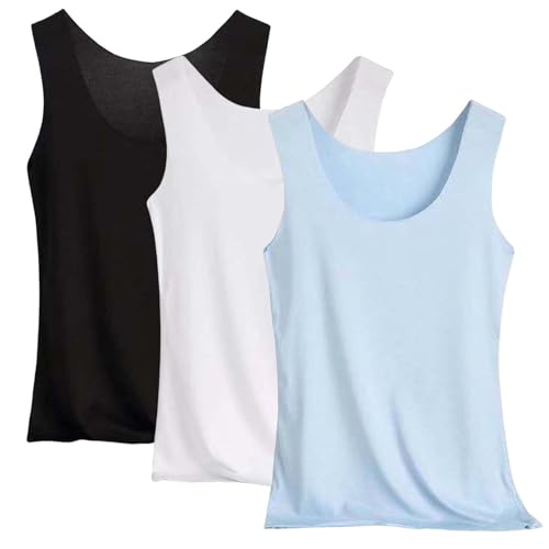 Tank Top Damen 3Er-Pack Spaghettiträger Tops Basic Top Damen Rundhals Tank Tops Ärmellose Blusentop Cami Tanktops Träger-Tops Baumwolle Unterhemd Shirt Blusen Casual Weste Strand Vest von Generisch