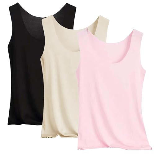 Tank Top Damen 3Er-Pack Spaghettiträger Tops Basic Top Damen Rundhals Tank Tops Ärmellose Blusentop Cami Tanktops Träger-Tops Baumwolle Unterhemd Shirt Blusen Casual Weste Strand Vest von Generisch
