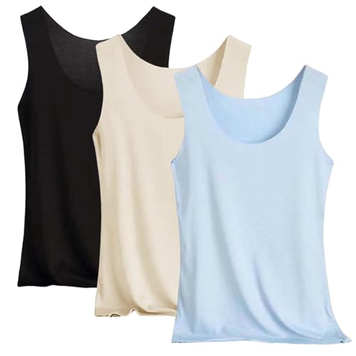 Tank Top Damen 3Er-Pack Spaghettiträger Tops Basic Top Damen Rundhals Tank Tops Ärmellose Blusentop Cami Tanktops Träger-Tops Baumwolle Unterhemd Shirt Blusen Casual Weste Strand Vest von Generisch