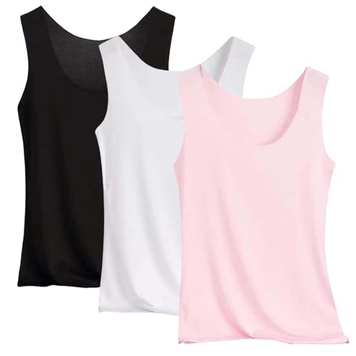 Tank Top Damen 3Er-Pack Spaghettiträger Tops Basic Top Damen Rundhals Tank Tops Ärmellose Blusentop Cami Tanktops Träger-Tops Baumwolle Unterhemd Shirt Blusen Casual Weste Strand Vest von Generisch