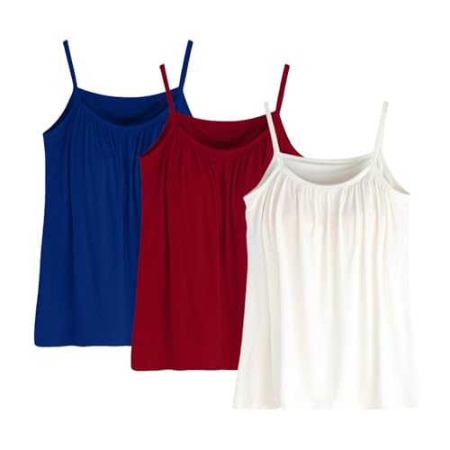 Tank Top Damen 3er-Pack Spaghettiträger Tops mit integriertem BH Basic Top Damen Oversize Rundhals Tank Tops Ärmellose Blusentop Cami Tanktops Träger-Tops Baumwolle Unterhemd Strand Vest S-6XL von Generisch