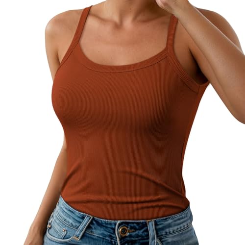 Tank Top Damen Spaghettiträger Ärmellos Geripptes Einfarbige Tanktops U-Ausschnitt Top Sport Baumwoll-Camisole Stretch Underwear Bequeme Hemdchen Basic Tops Stilvolle Shirt für Damen von Generisch
