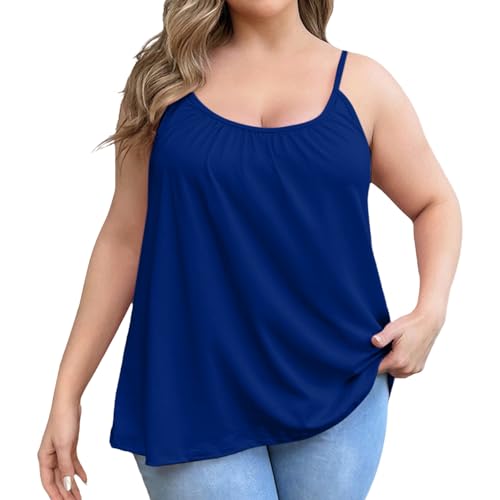 Tank Top Damen mit integriertem BH Spaghettiträger Tops Oversize Basic Top Damen Rundhals Tank Tops Baumwolle Unterhemd Ärmellose Blusentop Cami Tanktops Träger-Tops Blusen Strand Vest S-6XL von Generisch