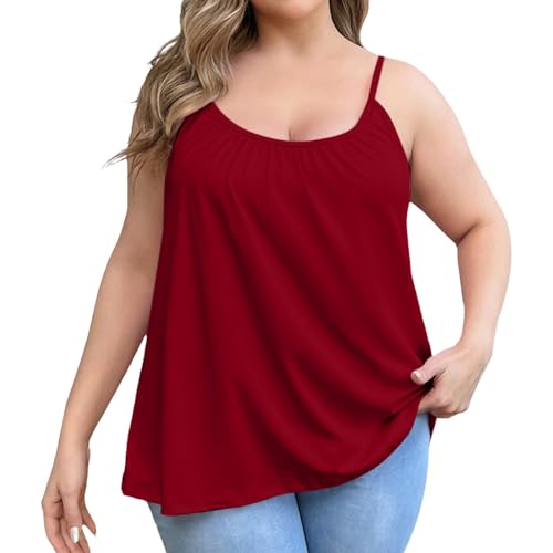 Tank Top Damen mit integriertem BH Spaghettiträger Tops Oversize Basic Top Damen Rundhals Tank Tops Baumwolle Unterhemd Ärmellose Blusentop Cami Tanktops Träger-Tops Blusen Strand Vest S-6XL von Generisch