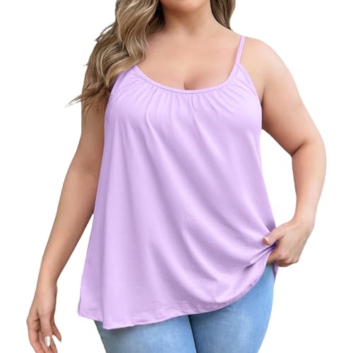 Tank Top Damen mit integriertem BH Spaghettiträger Tops Oversize Basic Top Damen Rundhals Tank Tops Baumwolle Unterhemd Ärmellose Blusentop Cami Tanktops Träger-Tops Blusen Strand Vest S-6XL von Generisch