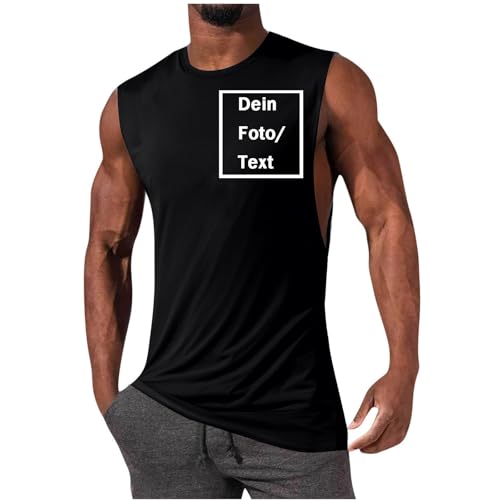 Tank Top Herren Personalisierte Muskelshirt Baumwolle Bedrucken Lassen Tshirt Sommer Selbst Gestalten mit Eigenem Foto Text Laufshirt Ärmellose Bodybuilding Shirt Prime Schwarz 3XL von Generisch