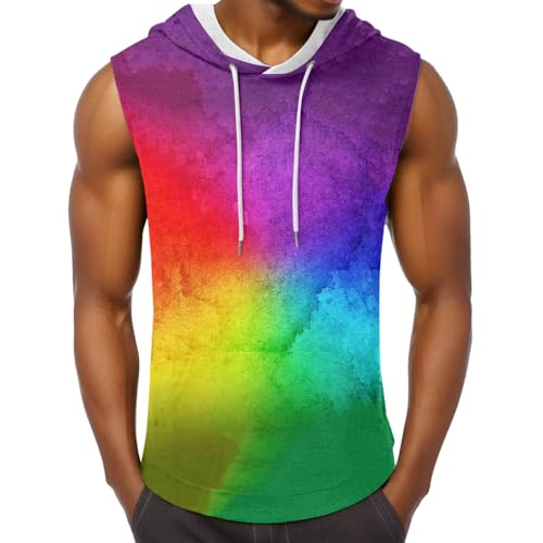 Tank Top Herren Pride Parade Outfit Ärmellose Regenbogenflagge Hoodie Regenbogen T Shirt Mit Kapuze LGBTQ+ Community LGBTQ Kleidung Rainbow Costume Regenbogen T Shirt von Generisch