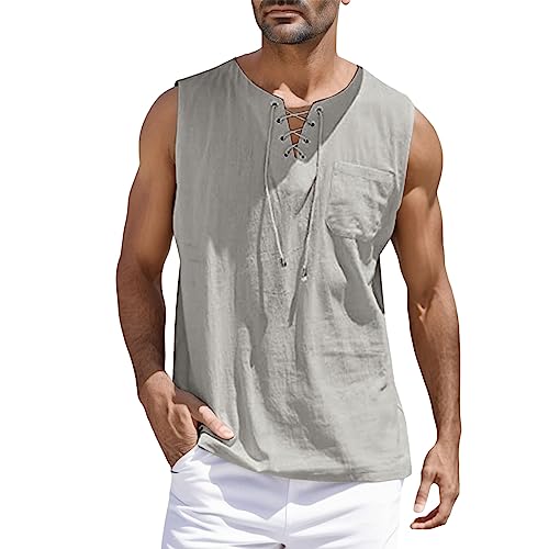 Tank Top Herren Sommer Leinenhemd Ärmellos Hemd T Shirt Baumwolle Leinen Muskelshirt Bandage Kragenloses Strandhemd Männer Atmungsaktiv Bequem Freizeithemd Strand Top Tshirt Tank Top Herren Sommer Leinenhemd Ärmellos Hemd T Shirt Baumwolle Leinen Muskelshirt Bandage Kragenloses Strandhemd Männer Atmungsaktiv Bequem Freizeithemd Strand Top Tshirt von Generisch