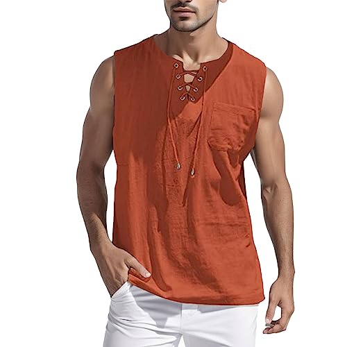 Tank Top Herren Sommer Leinenhemd Ärmellos Hemd T Shirt Baumwolle Leinen Muskelshirt Bandage Kragenloses Strandhemd Männer Atmungsaktiv Bequem Freizeithemd Strand Top Tshirt Tank Top Herren Sommer Leinenhemd Ärmellos Hemd T Shirt Baumwolle Leinen Muskelshirt Bandage Kragenloses Strandhemd Männer Atmungsaktiv Bequem Freizeithemd Strand Top Tshirt von Generisch