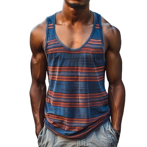 Tank Top Herren Sport Unterhemd Herren, Gestreiftes Farbig Weste Fitness Jogging Sports Trainingsshirt Leichtes Bequeme Achselshirts Ärmellos Sommerhemd Sleeveless Rundhals Luftig Muskelshirt von Generisch